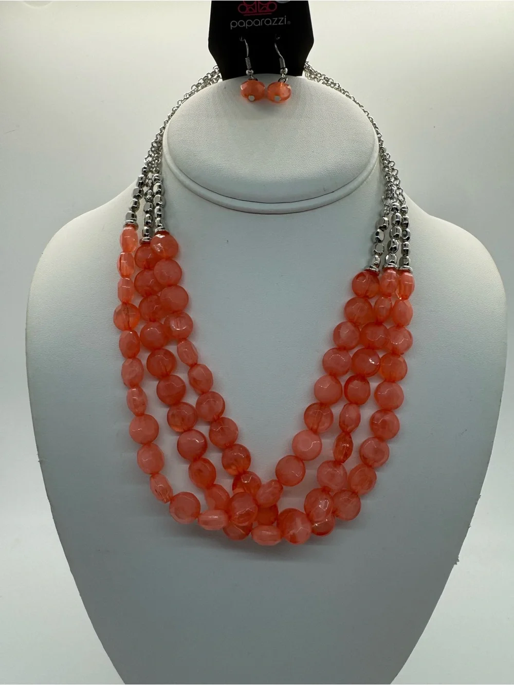 paparazzi Coral Multi-Strand Beaded Necklace with Drop Earrings